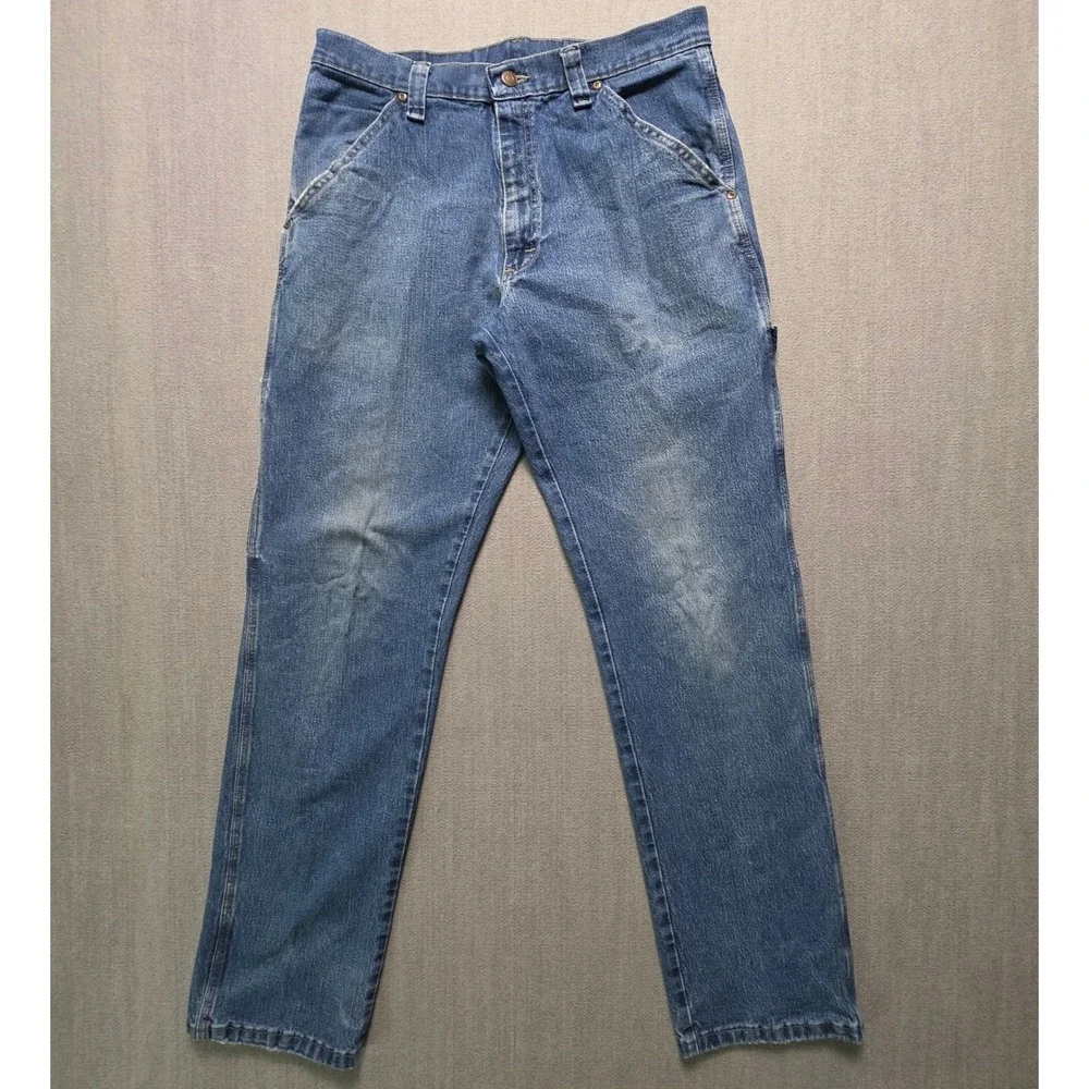 Wrangler Carpenter Jeans Mens 32x34 Blue Denim Utility Workwear Pants